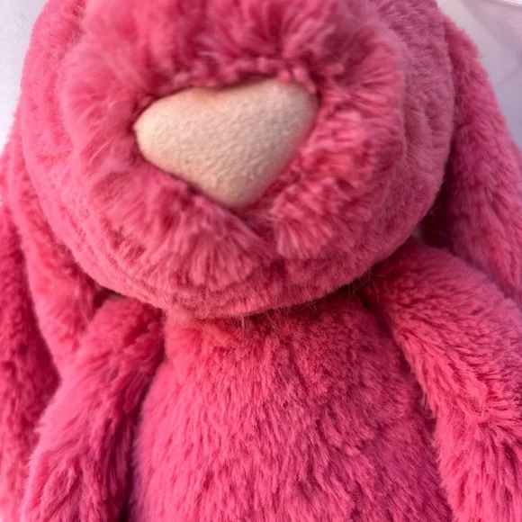 Jellycat STRAWBERRY BUNNY Dark Pink Rabbit RETIRED 14" Rare Heart shape nose - Picture 7 of 8